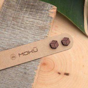 Moku Cube  Wood Stud Earrings  Eucalyptus and Walnut